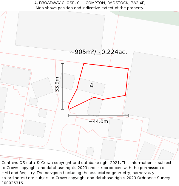 4, BROADWAY CLOSE, CHILCOMPTON, RADSTOCK, BA3 4EJ: Plot and title map