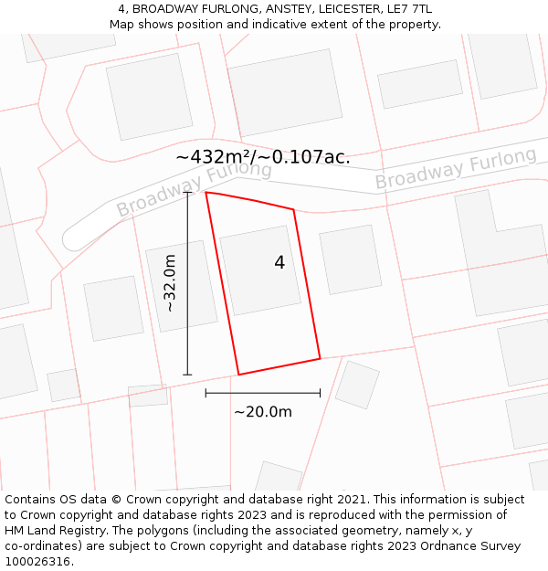 4, BROADWAY FURLONG, ANSTEY, LEICESTER, LE7 7TL: Plot and title map