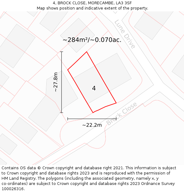 4, BROCK CLOSE, MORECAMBE, LA3 3SF: Plot and title map