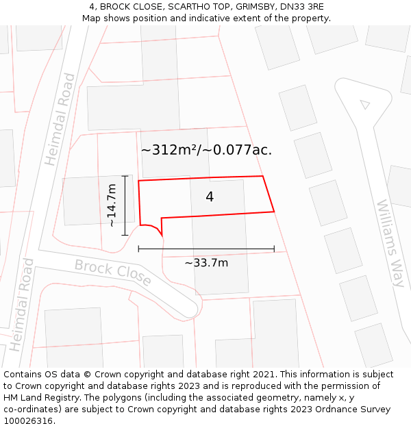 4, BROCK CLOSE, SCARTHO TOP, GRIMSBY, DN33 3RE: Plot and title map