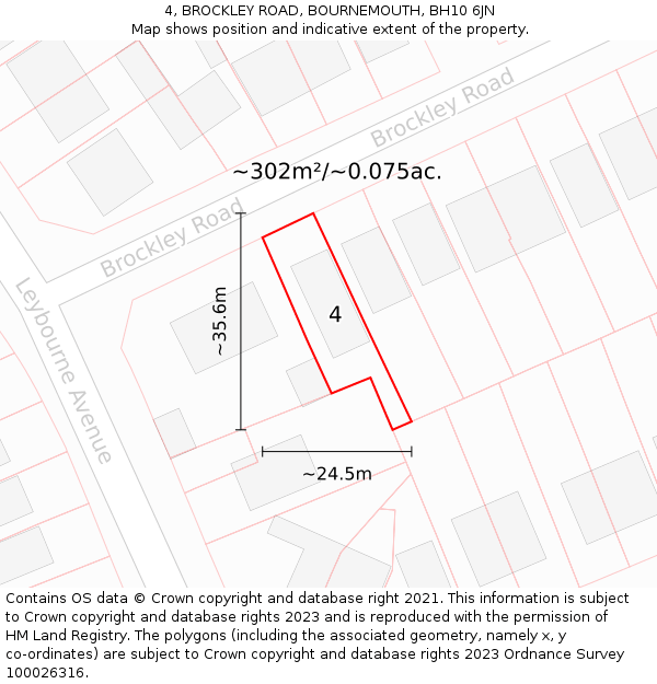 4, BROCKLEY ROAD, BOURNEMOUTH, BH10 6JN: Plot and title map