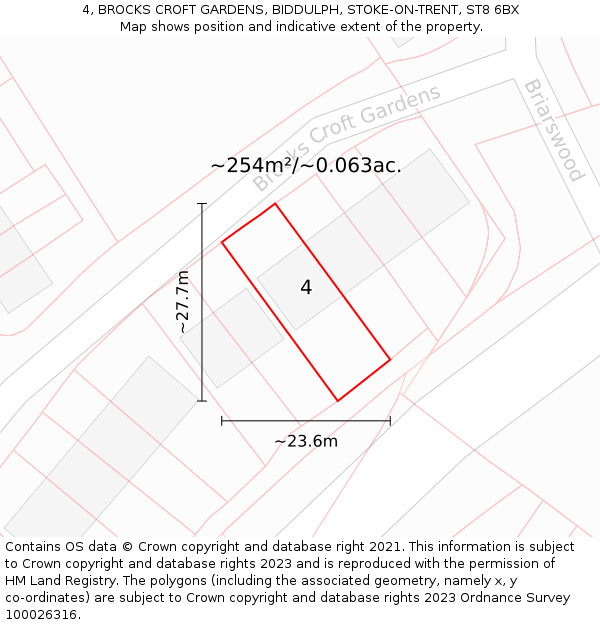 4, BROCKS CROFT GARDENS, BIDDULPH, STOKE-ON-TRENT, ST8 6BX: Plot and title map