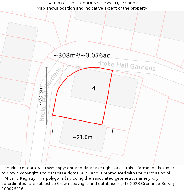 4, BROKE HALL GARDENS, IPSWICH, IP3 8RA: Plot and title map