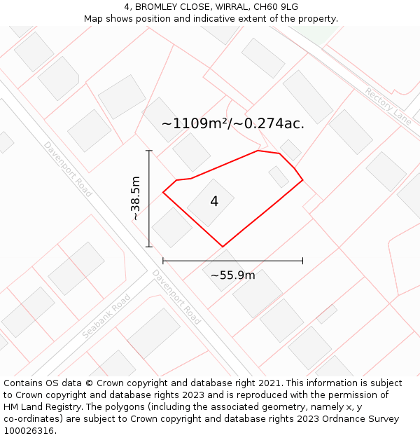 4, BROMLEY CLOSE, WIRRAL, CH60 9LG: Plot and title map