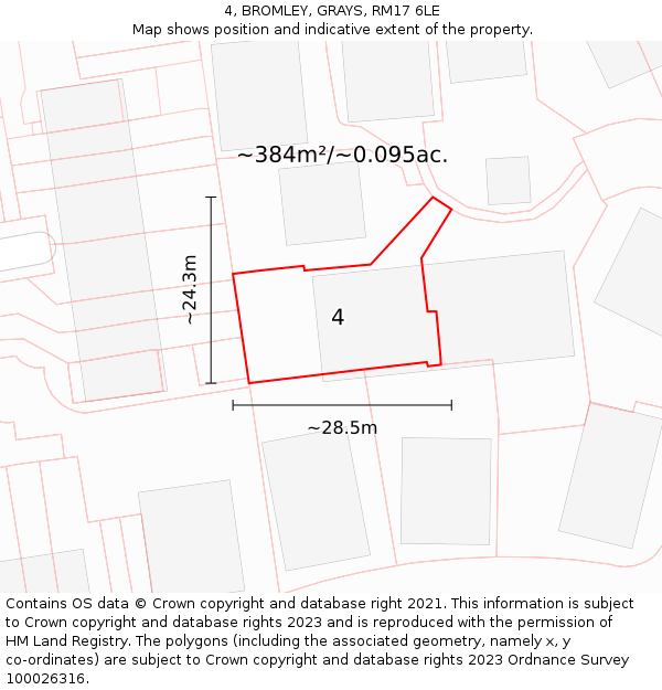 4, BROMLEY, GRAYS, RM17 6LE: Plot and title map