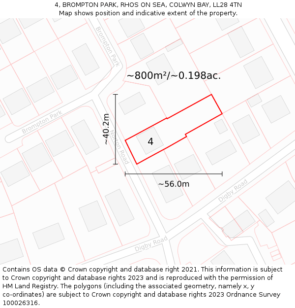 4, BROMPTON PARK, RHOS ON SEA, COLWYN BAY, LL28 4TN: Plot and title map