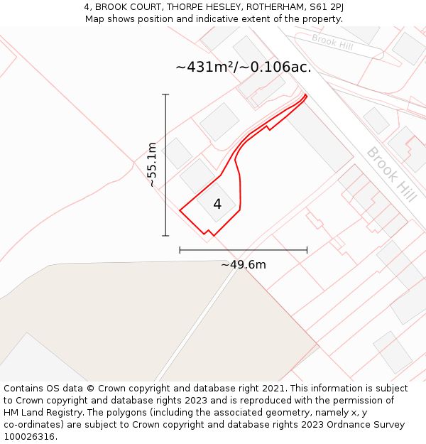 4, BROOK COURT, THORPE HESLEY, ROTHERHAM, S61 2PJ: Plot and title map