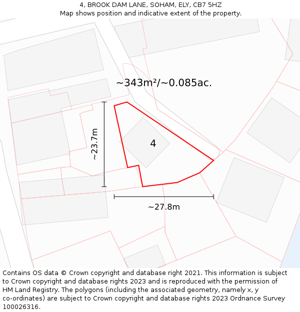 4, BROOK DAM LANE, SOHAM, ELY, CB7 5HZ: Plot and title map