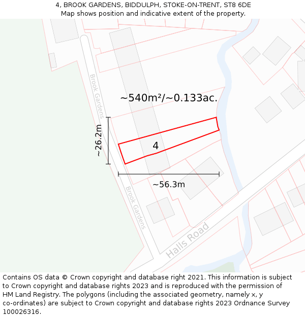 4, BROOK GARDENS, BIDDULPH, STOKE-ON-TRENT, ST8 6DE: Plot and title map
