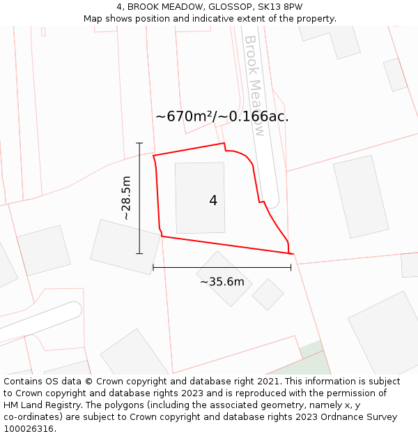 4, BROOK MEADOW, GLOSSOP, SK13 8PW: Plot and title map