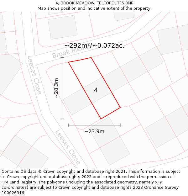 4, BROOK MEADOW, TELFORD, TF5 0NP: Plot and title map