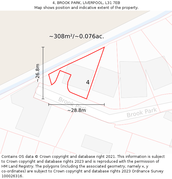 4, BROOK PARK, LIVERPOOL, L31 7EB: Plot and title map