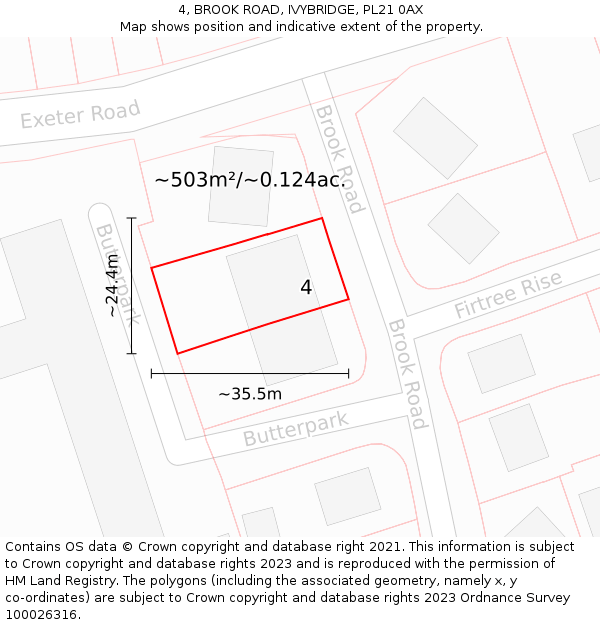 4, BROOK ROAD, IVYBRIDGE, PL21 0AX: Plot and title map