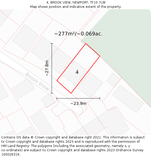 4, BROOK VIEW, NEWPORT, TF10 7UB: Plot and title map