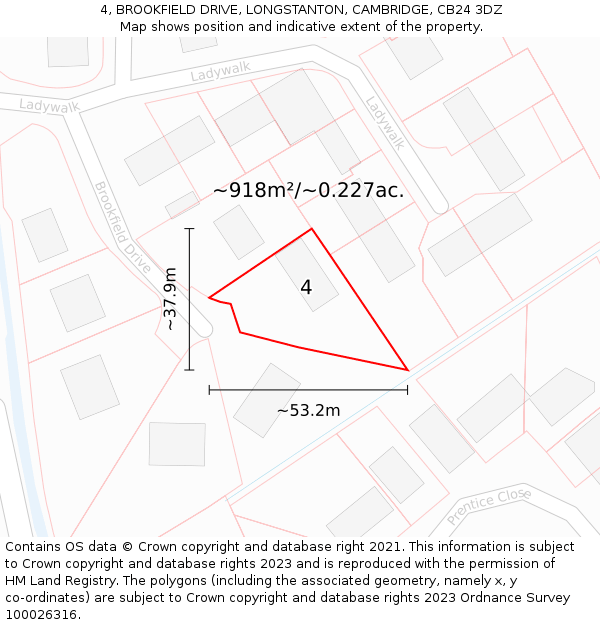 4, BROOKFIELD DRIVE, LONGSTANTON, CAMBRIDGE, CB24 3DZ: Plot and title map