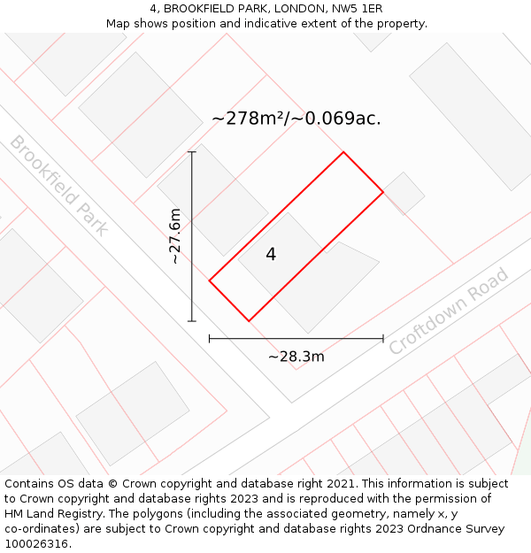 4, BROOKFIELD PARK, LONDON, NW5 1ER: Plot and title map