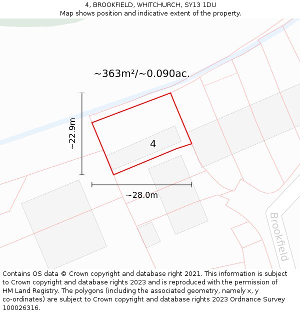 4, BROOKFIELD, WHITCHURCH, SY13 1DU: Plot and title map