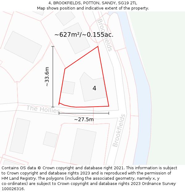 4, BROOKFIELDS, POTTON, SANDY, SG19 2TL: Plot and title map