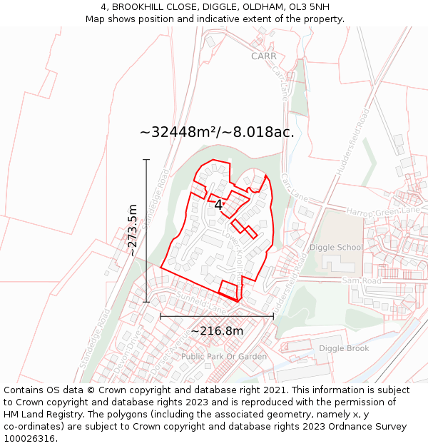 4, BROOKHILL CLOSE, DIGGLE, OLDHAM, OL3 5NH: Plot and title map