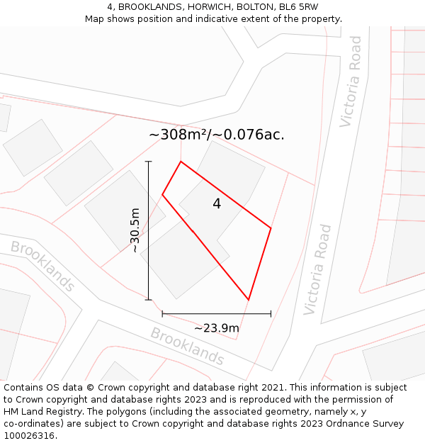 4, BROOKLANDS, HORWICH, BOLTON, BL6 5RW: Plot and title map