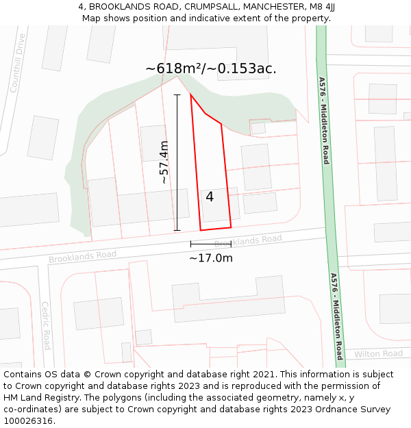 4, BROOKLANDS ROAD, CRUMPSALL, MANCHESTER, M8 4JJ: Plot and title map