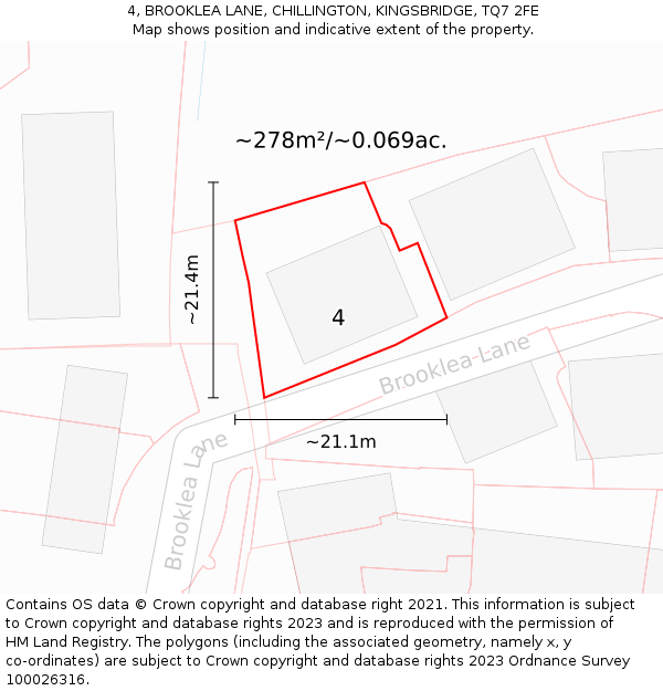 4, BROOKLEA LANE, CHILLINGTON, KINGSBRIDGE, TQ7 2FE: Plot and title map