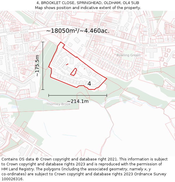 4, BROOKLET CLOSE, SPRINGHEAD, OLDHAM, OL4 5UB: Plot and title map