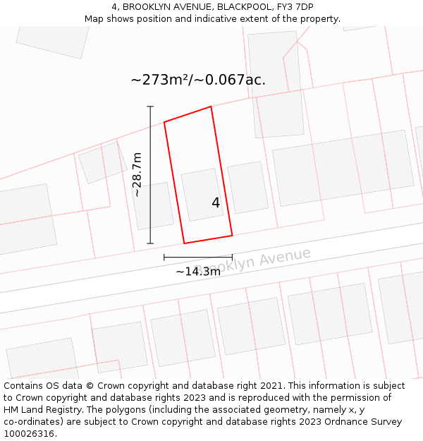 4, BROOKLYN AVENUE, BLACKPOOL, FY3 7DP: Plot and title map