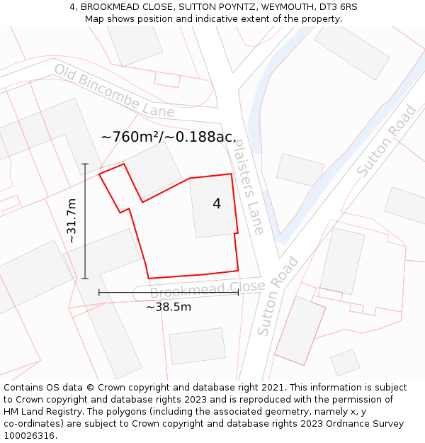 4, BROOKMEAD CLOSE, SUTTON POYNTZ, WEYMOUTH, DT3 6RS: Plot and title map