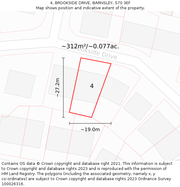 4, BROOKSIDE DRIVE, BARNSLEY, S70 3EF: Plot and title map