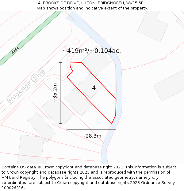 4, BROOKSIDE DRIVE, HILTON, BRIDGNORTH, WV15 5PU: Plot and title map