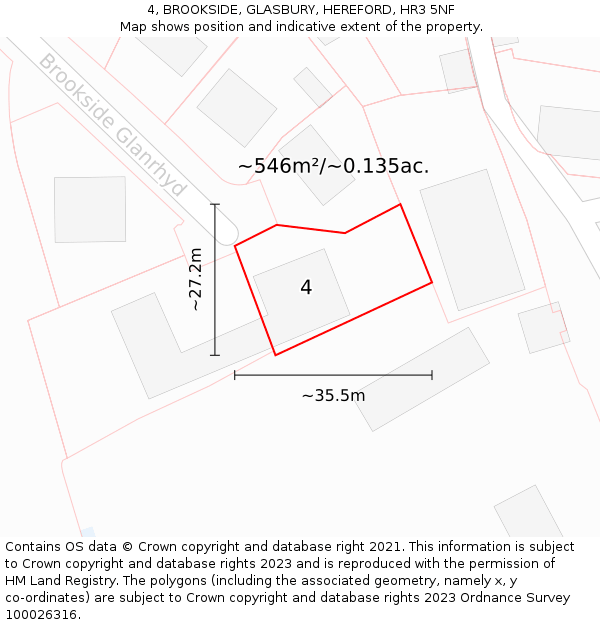 4, BROOKSIDE, GLASBURY, HEREFORD, HR3 5NF: Plot and title map
