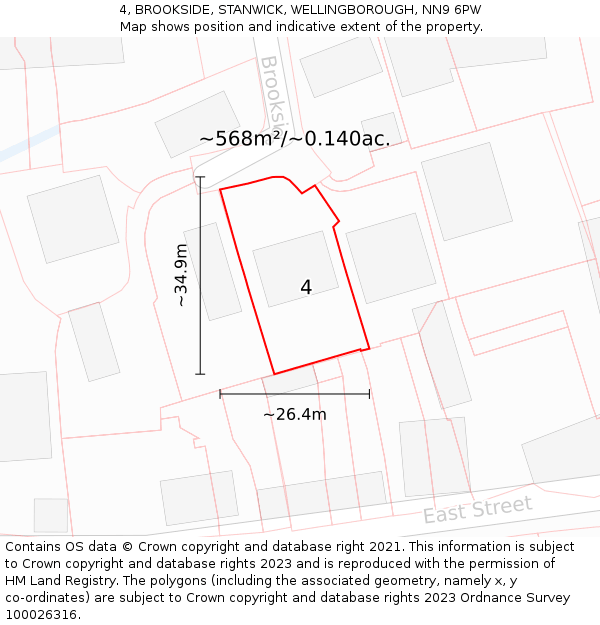 4, BROOKSIDE, STANWICK, WELLINGBOROUGH, NN9 6PW: Plot and title map