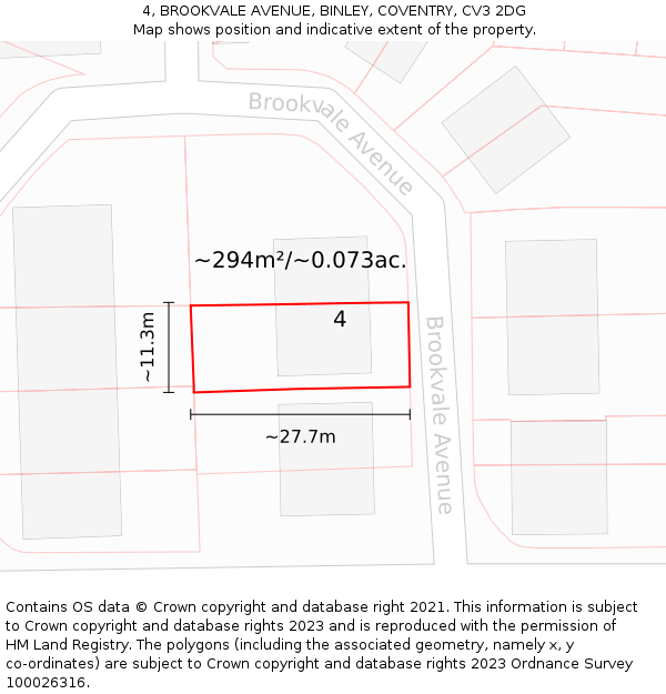 4, BROOKVALE AVENUE, BINLEY, COVENTRY, CV3 2DG: Plot and title map