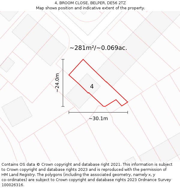 4, BROOM CLOSE, BELPER, DE56 2TZ: Plot and title map