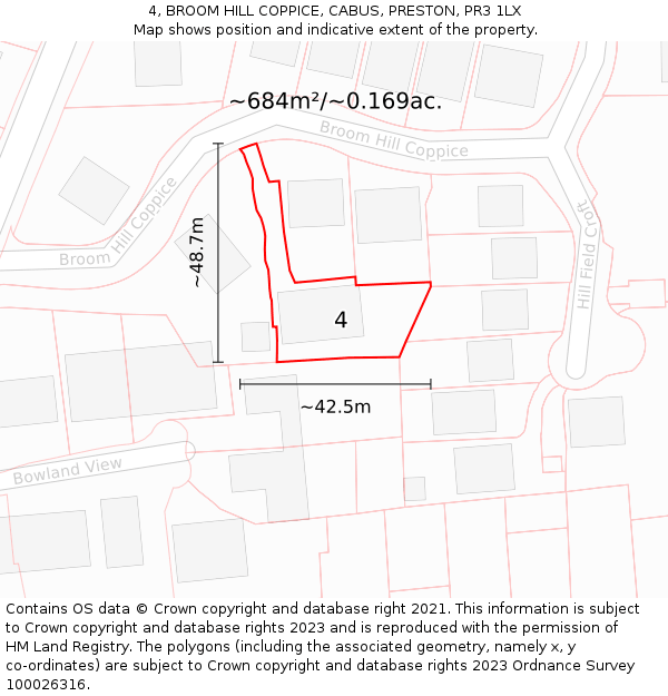 4, BROOM HILL COPPICE, CABUS, PRESTON, PR3 1LX: Plot and title map