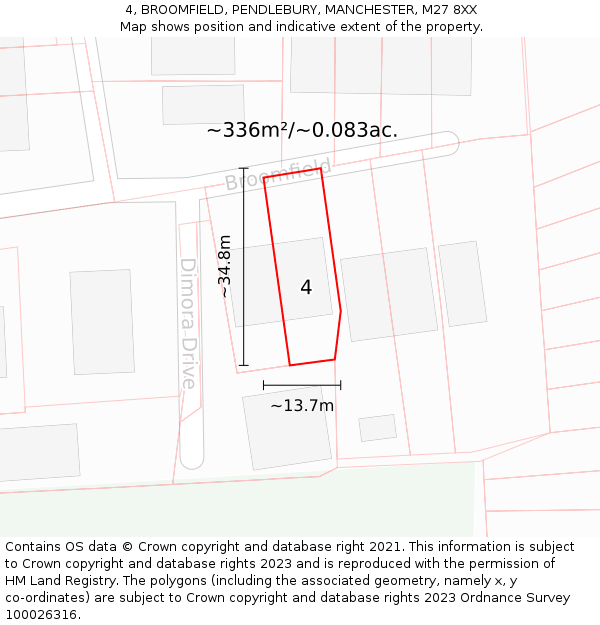 4, BROOMFIELD, PENDLEBURY, MANCHESTER, M27 8XX: Plot and title map