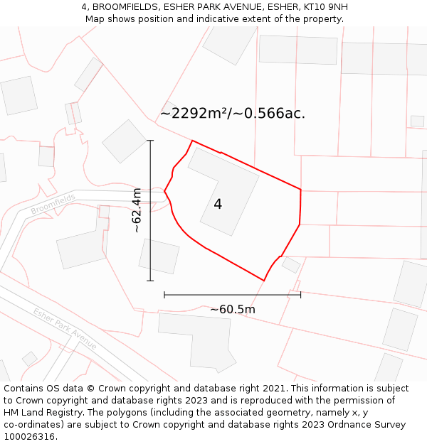 4, BROOMFIELDS, ESHER PARK AVENUE, ESHER, KT10 9NH: Plot and title map