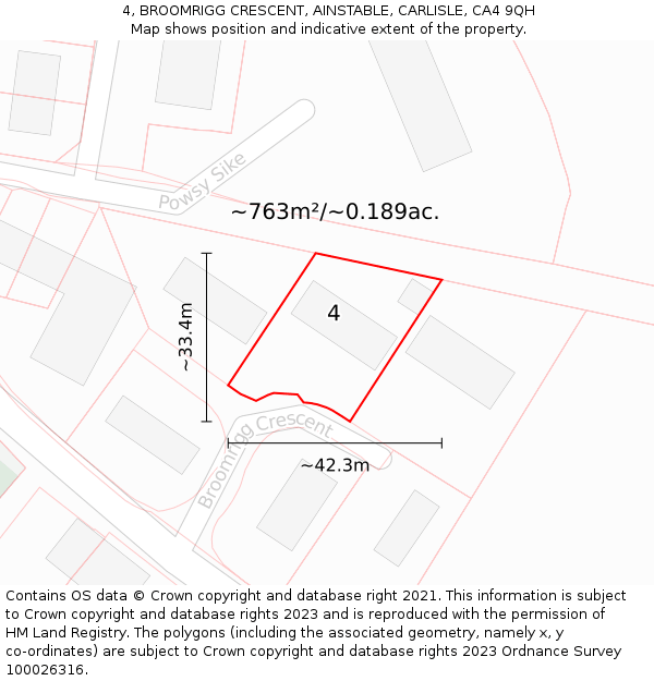 4, BROOMRIGG CRESCENT, AINSTABLE, CARLISLE, CA4 9QH: Plot and title map