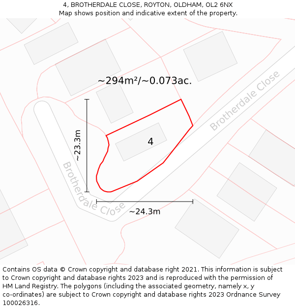 4, BROTHERDALE CLOSE, ROYTON, OLDHAM, OL2 6NX: Plot and title map