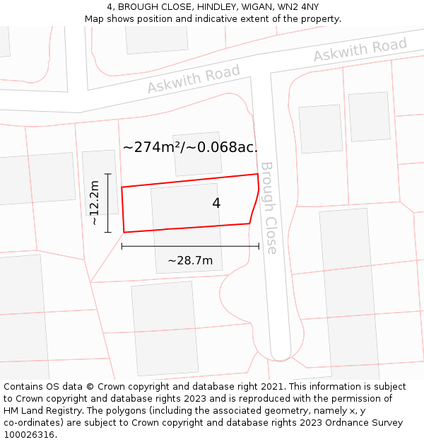 4, BROUGH CLOSE, HINDLEY, WIGAN, WN2 4NY: Plot and title map