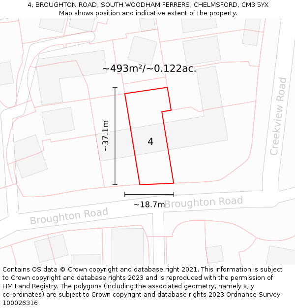 4, BROUGHTON ROAD, SOUTH WOODHAM FERRERS, CHELMSFORD, CM3 5YX: Plot and title map
