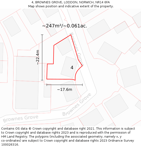 4, BROWNES GROVE, LODDON, NORWICH, NR14 6FA: Plot and title map