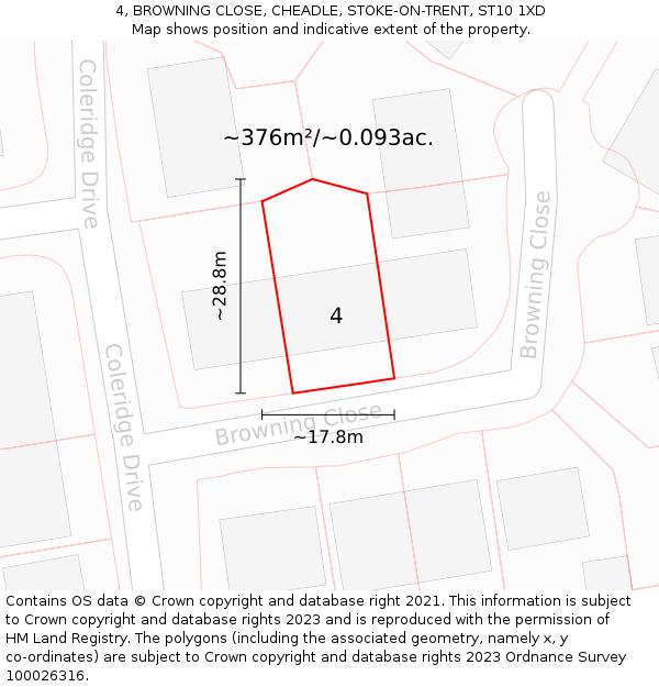 4, BROWNING CLOSE, CHEADLE, STOKE-ON-TRENT, ST10 1XD: Plot and title map