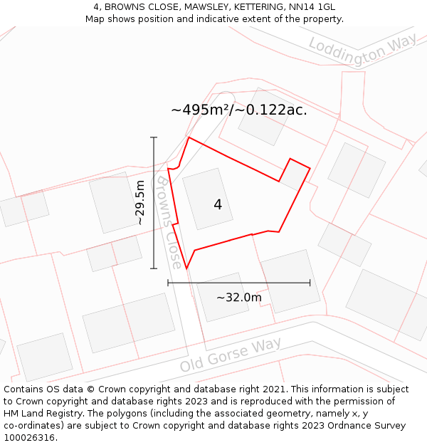 4, BROWNS CLOSE, MAWSLEY, KETTERING, NN14 1GL: Plot and title map