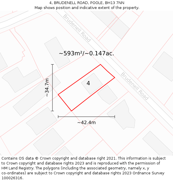 4, BRUDENELL ROAD, POOLE, BH13 7NN: Plot and title map