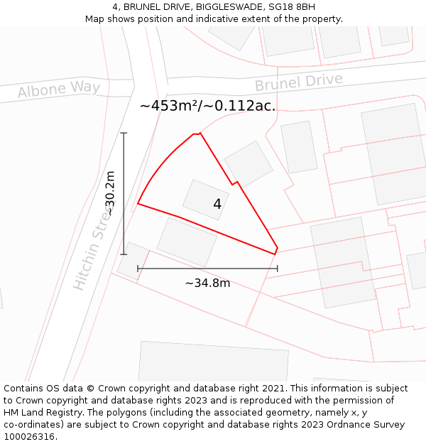 4, BRUNEL DRIVE, BIGGLESWADE, SG18 8BH: Plot and title map