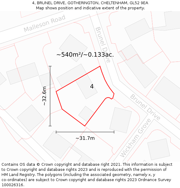 4, BRUNEL DRIVE, GOTHERINGTON, CHELTENHAM, GL52 9EA: Plot and title map