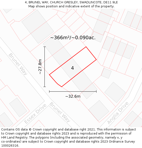 4, BRUNEL WAY, CHURCH GRESLEY, SWADLINCOTE, DE11 9LE: Plot and title map