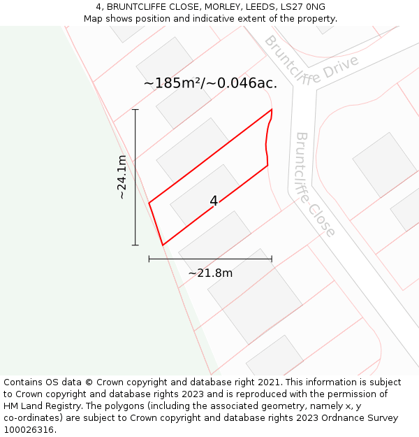 4, BRUNTCLIFFE CLOSE, MORLEY, LEEDS, LS27 0NG: Plot and title map